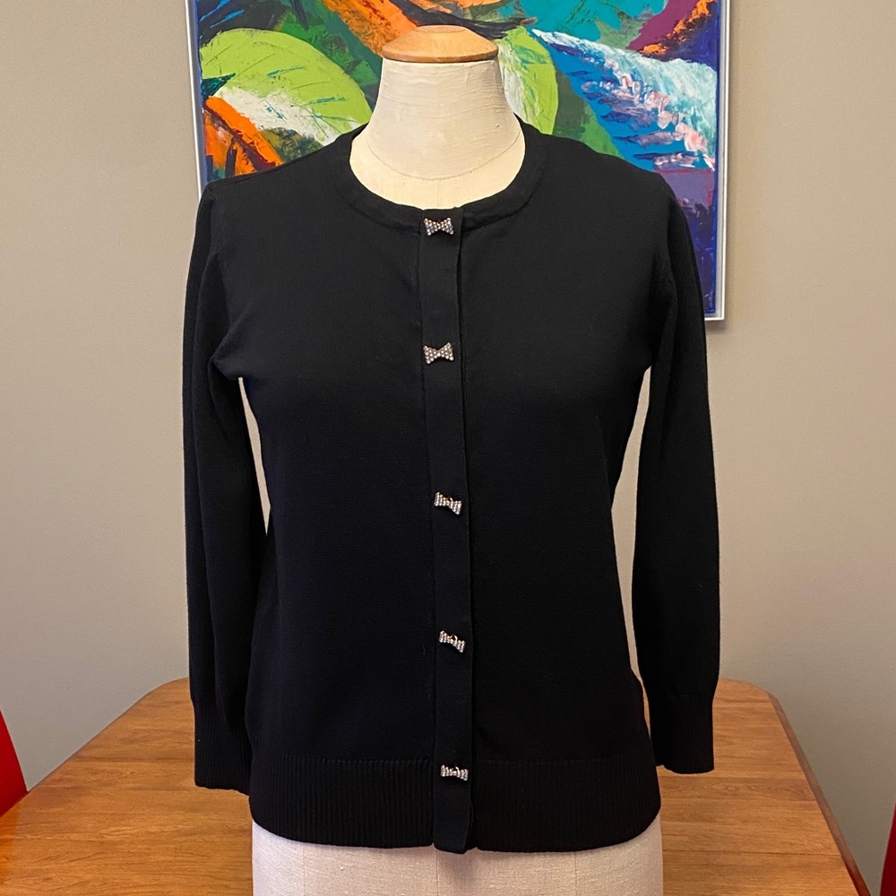 Cable and Gauge black long sleeved cardigan with rhinestone bows. Small 🖤🖤🖤